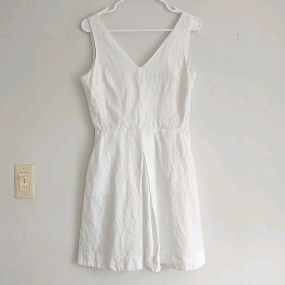 Gap Sheath Dress Women 4 White 100% Linen Double V Neck Sleeveless Lined*READ - Picture 1 of 10